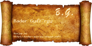 Bader György névjegykártya